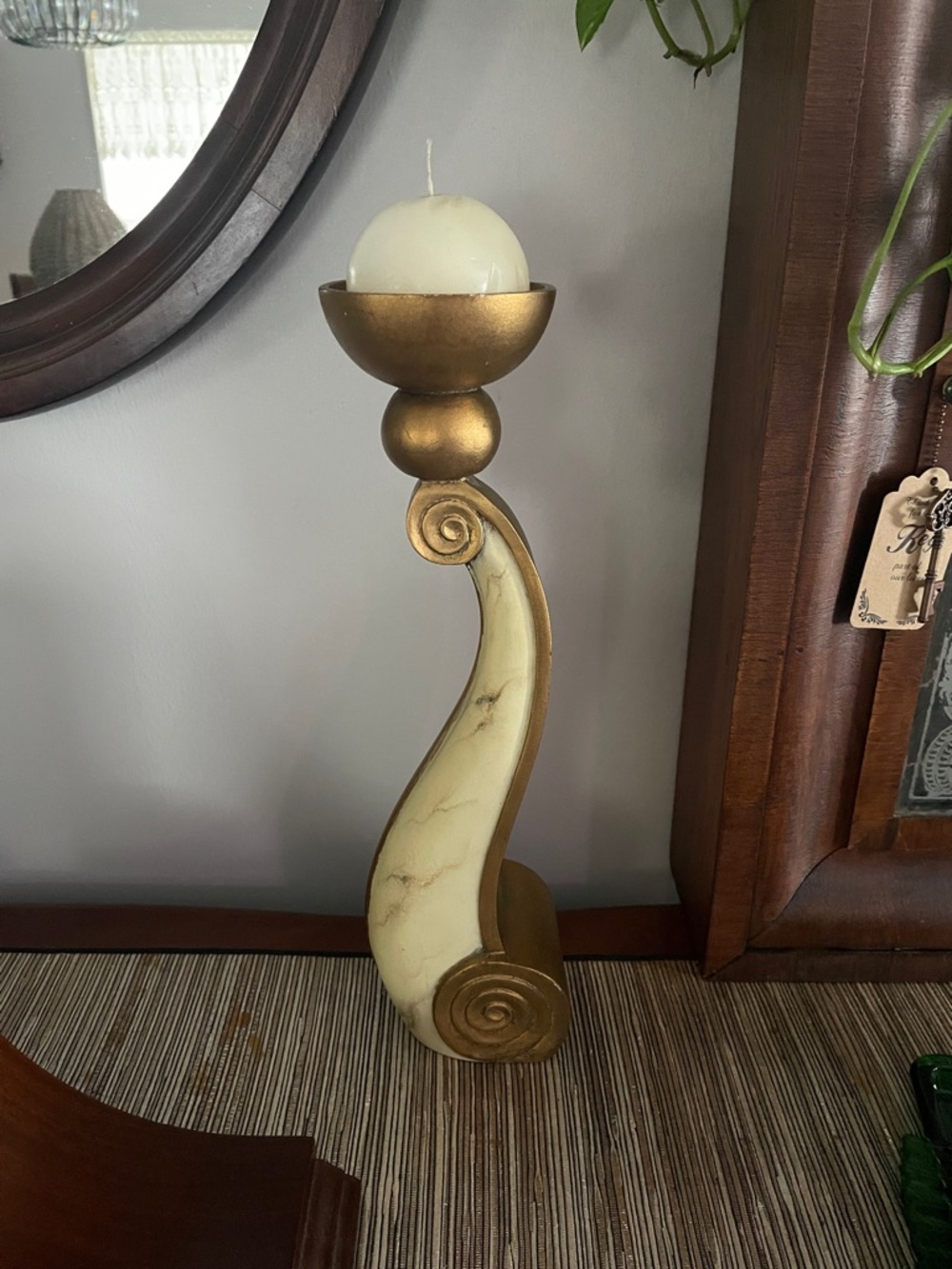 Gold and Cream Decorative Candle Holder - Elegant Home Accent